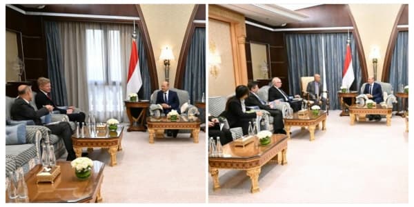 الرئيس العليمي يلتقي الوسيطين الأممي والأمريكي لبحث فرص إحياء مسار السلام